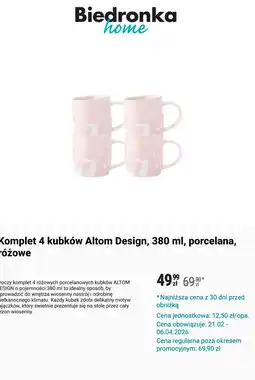 Biedronka Komplet 4 kubków Altom Design, 380 ml, porcelana, różowe oferta