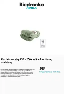 Biedronka Koc dekoracyjny 150 x 200 cm Smukee Home, szałwiowy oferta
