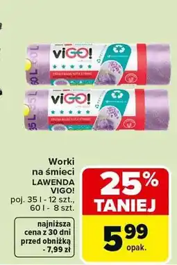 Carrefour Worki na śmieci LAWENDA VIGOL poj. 35 l - 12 szt., 60 l - 8 szt oferta