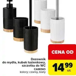Carrefour Dozownik do mydła, kubek łazienkowy, szczotka do WC CAMINO kolory: czarny, biały oferta