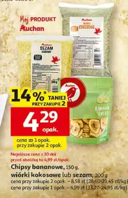 Auchan Chipsy bananowe, wiórki kokosowe oferta