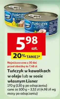 Auchan Tuńczyk w kawałkach w oleju lub w sosie własnym Lisner oferta