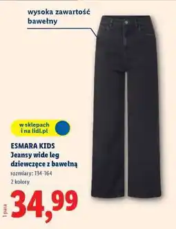 Lidl ESMARA KIDS Jeansy wide leg dziewczęce z bawełną oferta
