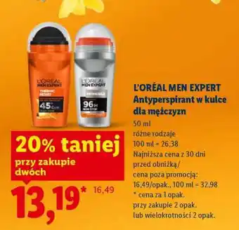 Lidl L'ORÉAL MEN EXPERT Antyperspirant w kulce dla mężczyzn oferta