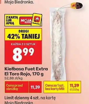Biedronka Kiełbasa Fuet Extra El Toro Rojo, 170 g oferta
