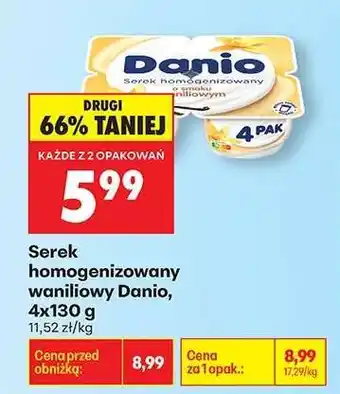 Biedronka Serek homogenizowany waniliowy Danio, 4x130 g oferta