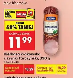 Biedronka Kiełbasa krakowska z szynki Tarczyński 330 g oferta