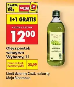 Biedronka Olej z pestek winogron Wyborny, 1 l oferta