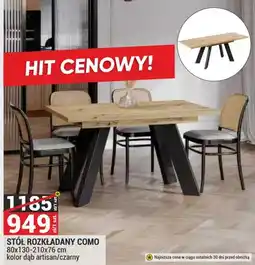 Merkury Market Stół rozkładany Como 80x130-210x76 cm kolor dąb artisan/czarny oferta