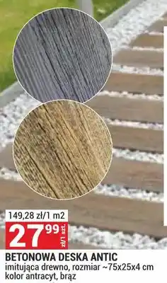 Merkury Market Betonowa deska Antic imitująca drewno, rozmiar ~75x25x4 cm, kolor antracyt, brąz oferta