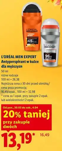 Lidl L'ORÉAL MEN EXPERT Antyperspirant w kulce dla mężczyzn oferta