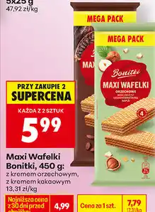Biedronka Maxi Wafelki Bonitki, 450 g: z kremem orzechowym, z kremem kakaowym oferta