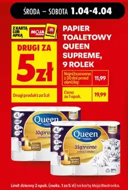 Biedronka Papier toaletowy Supreme, 4 warstwy DRUGI ZA 5 ZŁ oferta