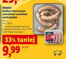 Lidl Krakus Kiełbasa biała surowa z boczkiem i czosnkiem niedźwiedzim oferta