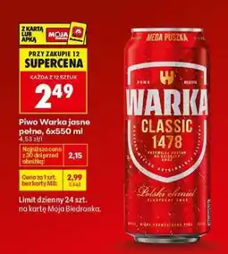 Biedronka Piwo Warka jasne pełne, 6x550 ml oferta