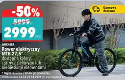 Biedronka ANCHEER Rower elektryczny MTB 27,5 dostępne kolory: czarny z zielonymi lub niebieskimi elementami oferta