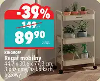 Biedronka Regał mobilny Kinghoff 44,7 x 30,6 x 77,3 cm, 3 poziomy, na kółkach, beżowy oferta