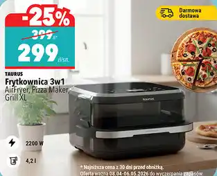 TAURUS Frytkownica 3w1 AirFryer, Pizza Maker, Grill XL