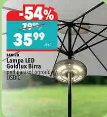 Biedronka SANICO Lampa LED Goldlux Birra pod parasol ogrodowy, USB-C oferta
