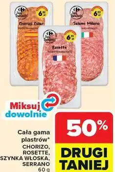 Carrefour Cała gama plastrów* CHORIZO, ROSETTE, SZYNKA WŁOSKA, SERRANO oferta