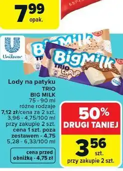 Carrefour Lody na patyku BIG MILK 75-90 ml różne rodzaje oferta