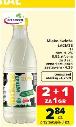 Carrefour Mleko świeże ŁACIATE 1 l zaw. tł. 2% oferta