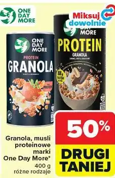 Carrefour Granola, musli proteinowe One Day More 400 g, różne rodzaje oferta
