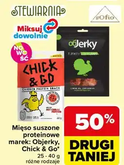 Carrefour Mięso suszone proteinowe marek: Objerky, Chick & Go oferta