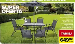 Carrefour Zestaw mebli ogrodowych 6-osobowy 6 krzeseł składanych, stół, parasol kolor antracytowy oferta