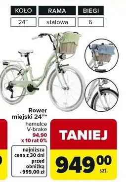 Carrefour Rower miejski 24 hamulce V-brake oferta
