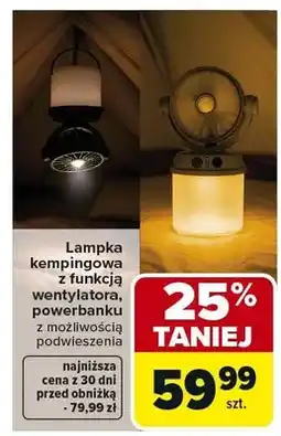 Carrefour Lampka kempingowa z funkcją wentylatora, powerbanku z możliwością podwieszenia oferta