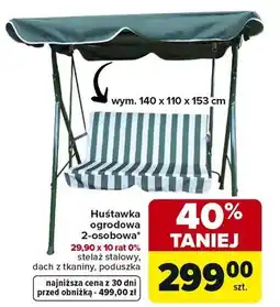 Carrefour Huśtawka ogrodowa 2-osobowa, stelaż stalowy, dach z tkaniny, poduszka oferta