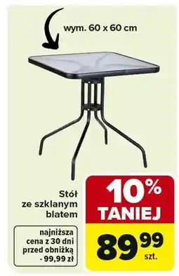 Carrefour Stół ze szklanym blatem wym. 60 x 60 cm oferta