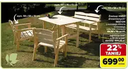 Carrefour Zestaw mebli drewnianych Reston z surowego drewna sosnowego sofa, stół, 2 krzesła oferta