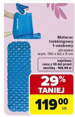 Carrefour Materac trekkingowy 1-osobowy ultralekki wym. 190 x 60 x 5 cm oferta