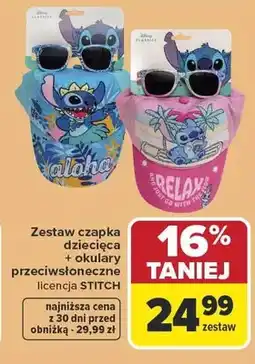 Carrefour Zestaw czapka dziecięca + okulary przeciwsłoneczne licencja STITCH 16% taniej oferta