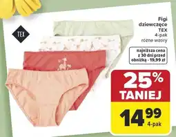 Carrefour Figi dziewczęce TEX 4-pak różne wzory 25% taniej oferta