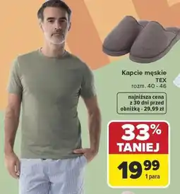 Carrefour Kapcie męskie TEX 33% taniej oferta