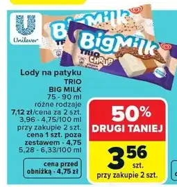 Carrefour Lody na patyku Trio Big Milk różne rodzaje oferta