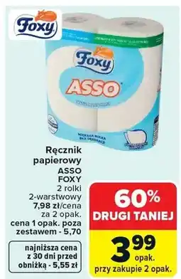Carrefour Ręcznik papierowy ASSO 2 rolki 2-warstwowy oferta