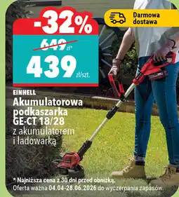 Biedronka Akumulatorowa podkaszarka GE-CT 18/28 z akumulatorem i ładowarką EINHELL oferta