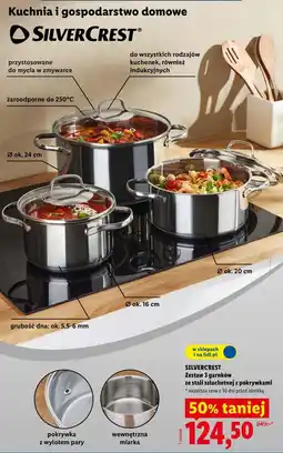 Lidl Zestaw 3 garnków ze stali szlachetnej z pokrywkami oferta