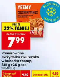 Biedronka Panierowane skrzydełka z kurczaka w kubełku Yeemy, 315 g+25 g sos oferta