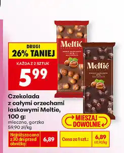 Biedronka Czekolada z całymi orzechami laskowymi Meltie, 100 g: mleczna, gorzka oferta