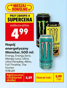 Biedronka Napój energetyczny Monster, różne rodzaje oferta