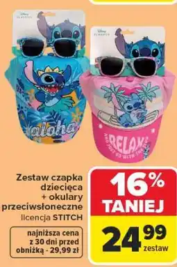 Carrefour Zestaw czapka dziecięca + okulary przeciwsłoneczne licencja STITCH oferta