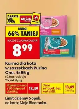 Biedronka Karma dla kota w saszetkach Purina One, 4x85 g oferta