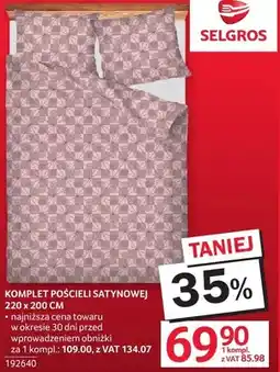 Selgros Komplet pościeli satynowej 220 x 200 cm oferta