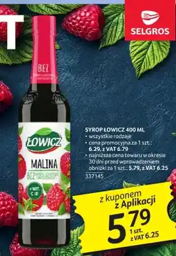 Selgros Syrop Łowicz Malina oferta