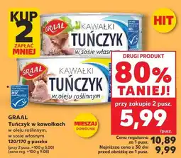 Kaufland Tuńczyk w kawałkach w oleju roślinnym, w sosie własnym oferta